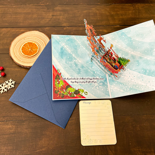 Thiệp 3D Ông Già Noel cưỡi tuần lộc - Santa 3D Cards