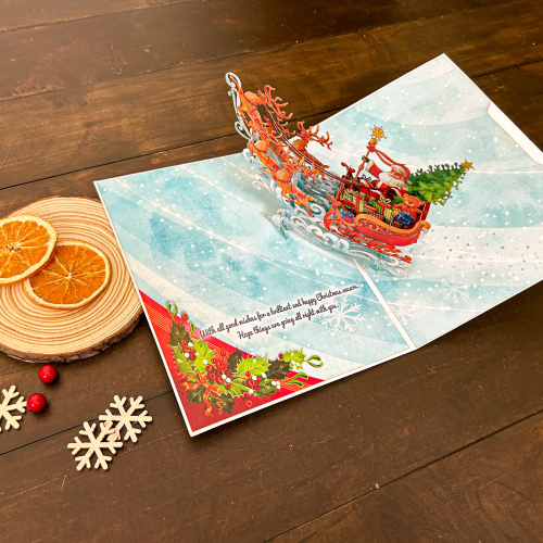 Thiệp 3D Ông Già Noel cưỡi tuần lộc - Santa 3D Cards