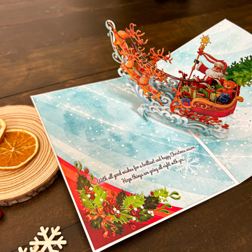 Thiệp 3D Ông Già Noel cưỡi tuần lộc - Santa 3D Cards