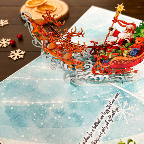 Thiệp 3D Ông Già Noel cưỡi tuần lộc - Santa 3D Cards