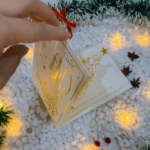 Thiệp 3D Giáng Sinh - Cây Thông Ép Kim Sang Trọng - Happy New Year - TAYTA