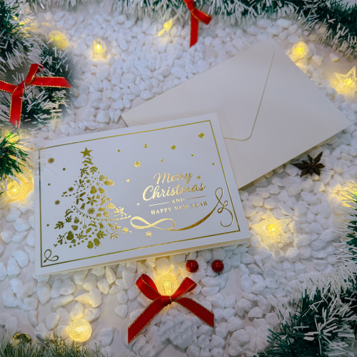 Thiệp 3D Giáng Sinh - Cây Thông Ép Kim Sang Trọng - Happy New Year - TAYTA