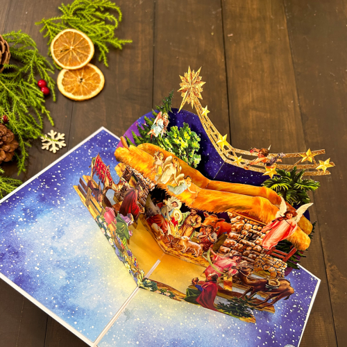 Thiệp 3D Máng Cỏ Giáng Sinh