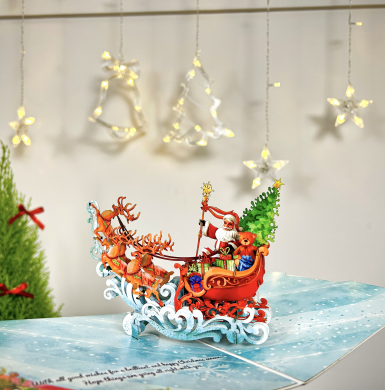 Thiệp 3D Ông Già Noel cưỡi tuần lộc - Santa 3D Cards