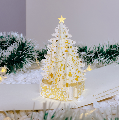 Thiệp 3D Giáng Sinh - Cây Thông Ép Kim Sang Trọng - Happy New Year - TAYTA